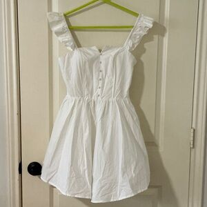 White Ruffled Strap Midi Dress